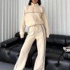 Women's Casual Tracksuit Set Long Sleeve Half-Zip Crop Top & Striped Wide-Leg Pants