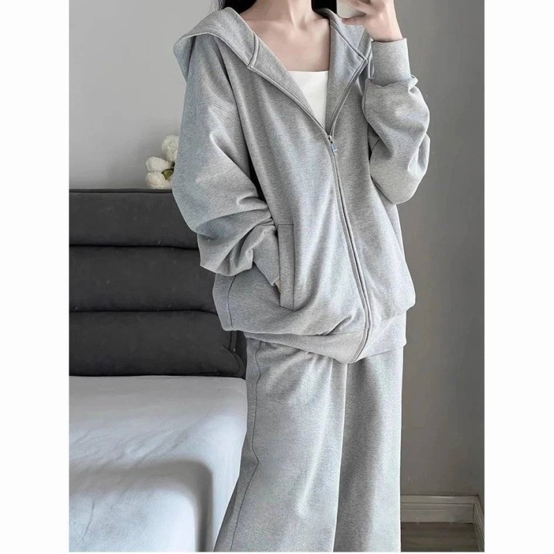 Women's Casual Cotton Tracksuit Set Loose Fit Korean Style Loungewear Two-Piece Outfit