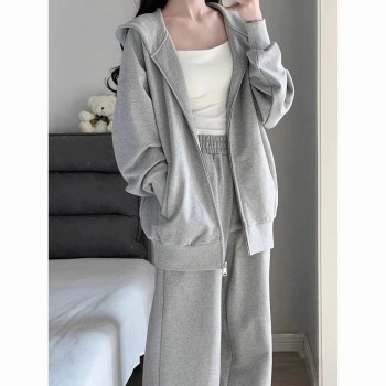 Women's Casual Cotton Tracksuit Set Loose Fit Korean Style Loungewear Two-Piece Outfit