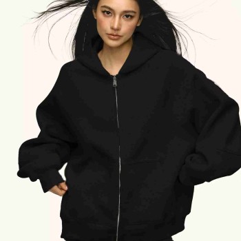 Women's American Heavyweight 500g Hooded Cardigan Oversized Fleece-Lined Zip-Up Sweatshirt