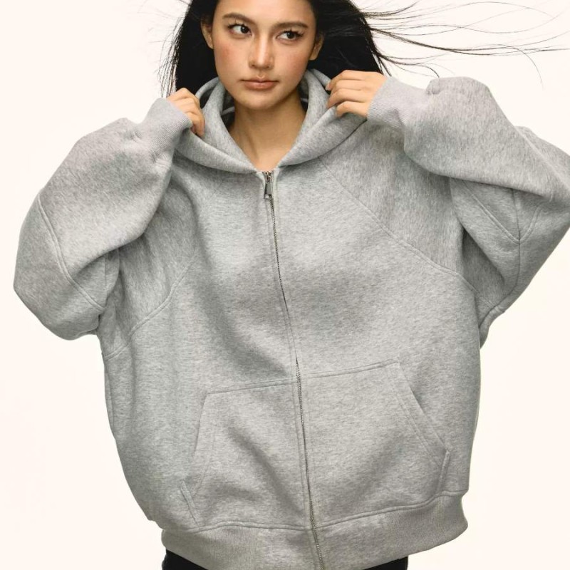 Women's American Heavyweight 500g Hooded Cardigan Oversized Fleece-Lined Zip-Up Sweatshirt
