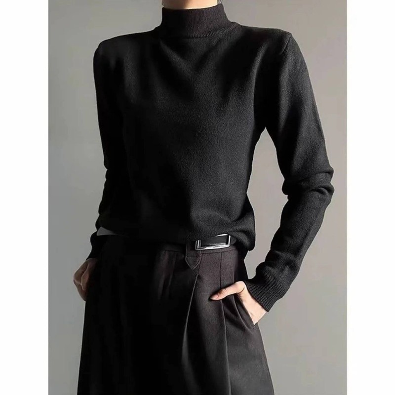 Unisex Half Turtleneck Sweater Solid Color Jacquard Knit Thermal Base Layer Top