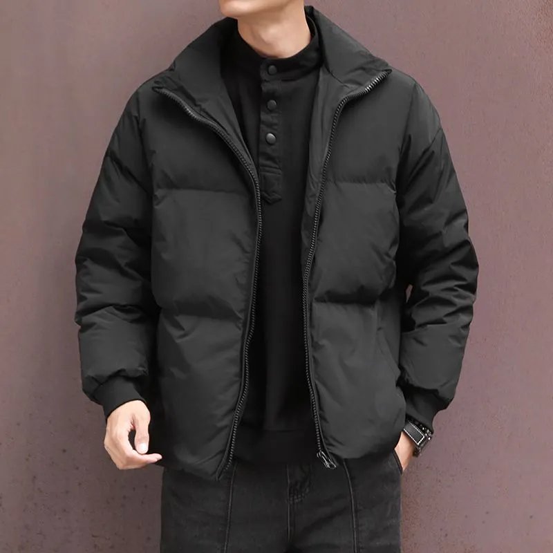 Men's Light Mature Style Duck Down Jacket - Stand Collar Short Warm Winter Coat