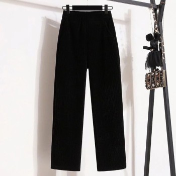 Women's Petite Fleece Lined Chenille Wide Leg Pants - High Waisted Narrow Cut Straight Trousers