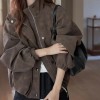 Women's American Retro Matte Faux Leather Jacket Oversized Stand Collar Casual Cool Chic Coat