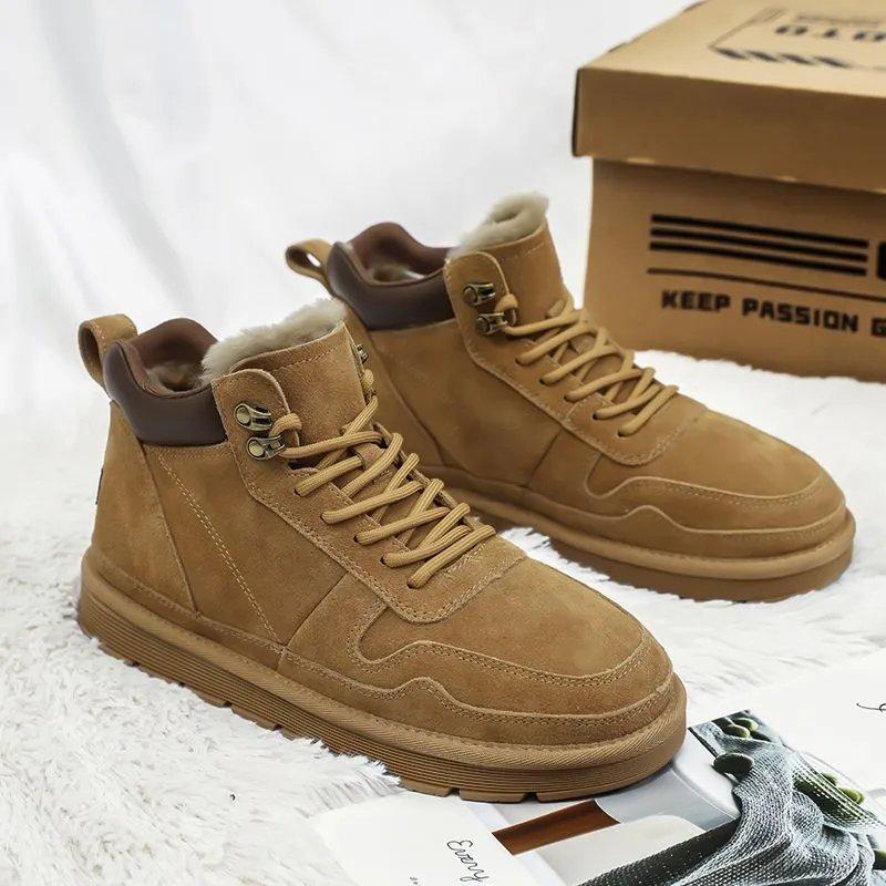 2026 New Men's Winter Snow Boots Warm Suede Chunky Sole Lace-up Casual Short Ankle Boots